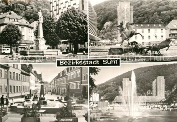 Suhl Thueringer Wald Karl-Marx-Platz Diana Brunnen Waffenmus