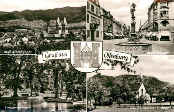 Offenburg Stadtbild mit Kirche Neptunbrunnen Zwin