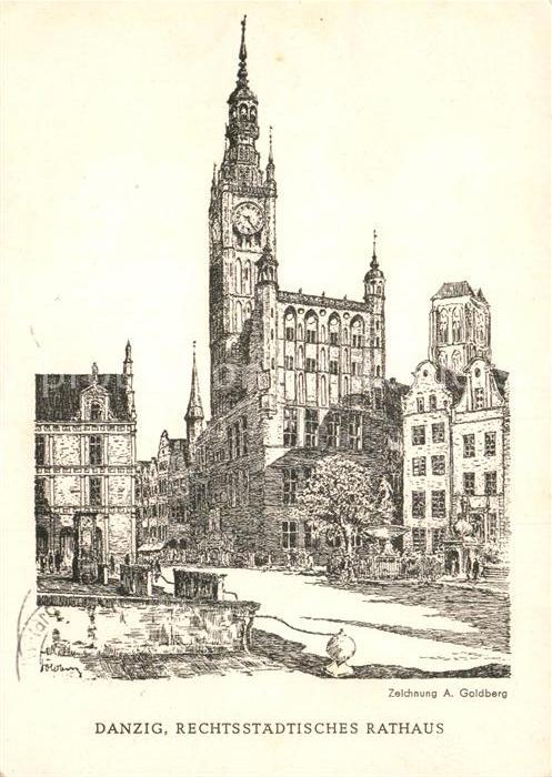 Danzig Westpreussen Rechtsstädtisches Rathaus nach Zeichnun