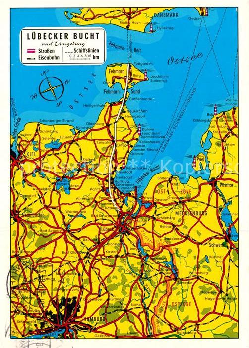 Landkarte auf Ak Lübecker Bucht
