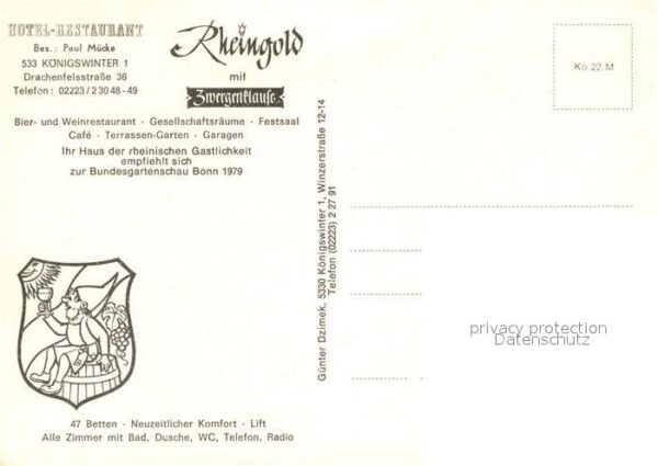 Koenigswinter Hotel Restaurant Rheingold mit Zwergenk – Bild 2