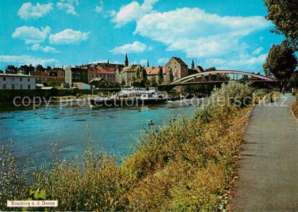 Straubing Uferpromenade an der Donau Brücke Dampf