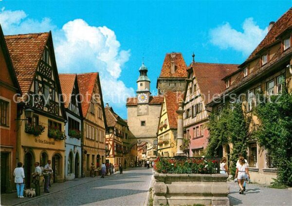 Rothenburg Tauber Rödergasse mit Markusturm Brunnen Altst