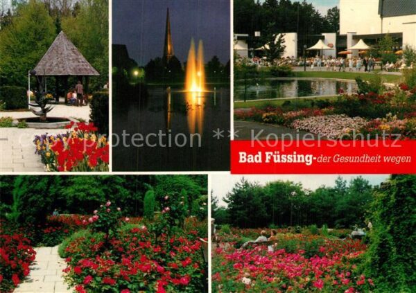 Bad Fuessing Kurpark Blumenbeet Leuchtfontäne Kurhau