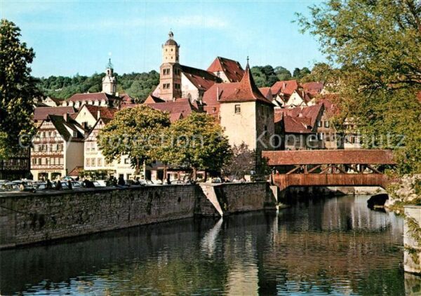 Schwaebisch Hall Partie an der Kocher Holzbrücke Altstad