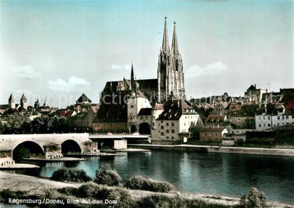 Regensburg Blick über die Donau zum Dom
