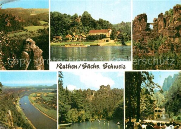 Rathen Saechsische Schweiz Bergsteiger im Basteigebiet Anlegestell