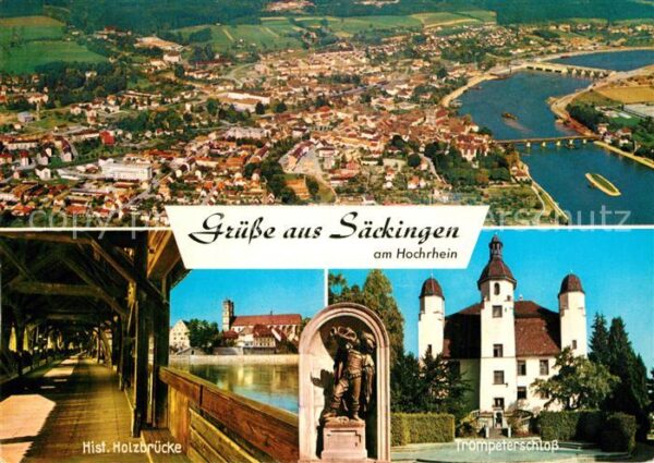 Bad Saeckingen Fliegeraufnahme Holzbrücke Trompetersch