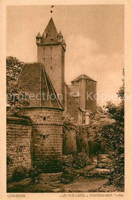 Nuernberg Lug ins Land und Fünfeckiger Turm Kupfe