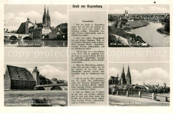 Regensburg Steinerne Brücke Dom Donaustrudel Blick