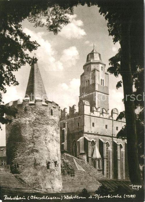 Paczkow Wehrturm Pfarrkirche Handabzug