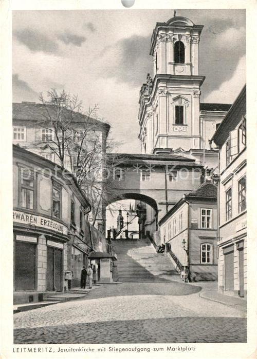 Leitmeritz Litomerice Nordboehmen Jesuitenkirche mit Stiegenaufgang zum M