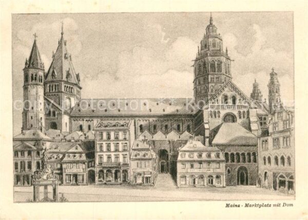 Mainz Rhein Marktplatz mit Dom Künstlerkarte