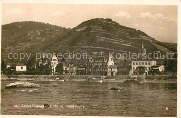 Bad Assmannshausen Rhein Blick über den Rhein Hotel Krone Weinbe