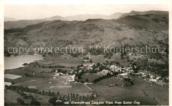 Grasmere United Kingdom and Langdale Pikes from Butter Crog aer