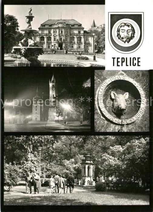 Teplice Schloss Brunnen Schlossplatz bei Nacht