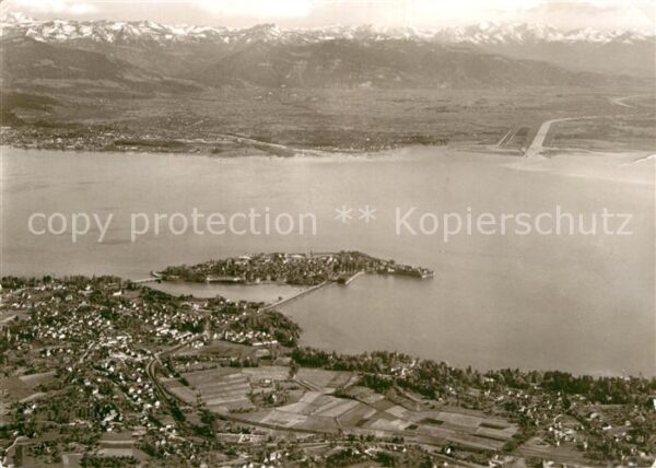 Lindau Bodensee Rheinmündung Alpenkette Fliegeraufnahme