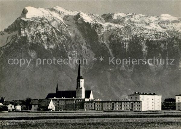 Freilassing Ortsmotiv mit Kirche Blick zum Untersbe