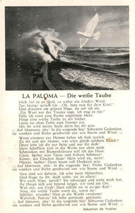 Liederkarte La Paloma Die weisse Taube