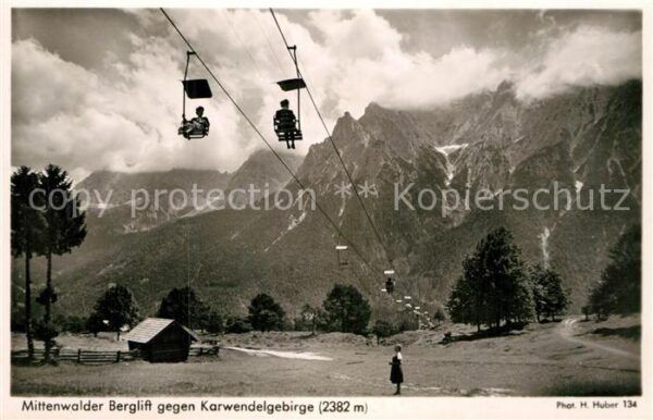 Foto Huber H. Nr. 134 Mittenwald Sessellift Karwendelgebi