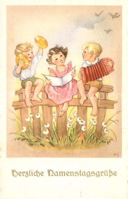 Namenstag Namenskarte Kinder Handharmonika Gesang Paarbecken