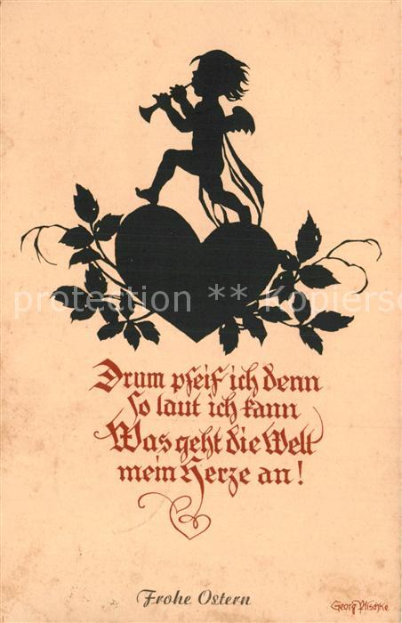 Scherenschnitt Schattenbildkarte Georg Plischke Ostern Engel Trompete He