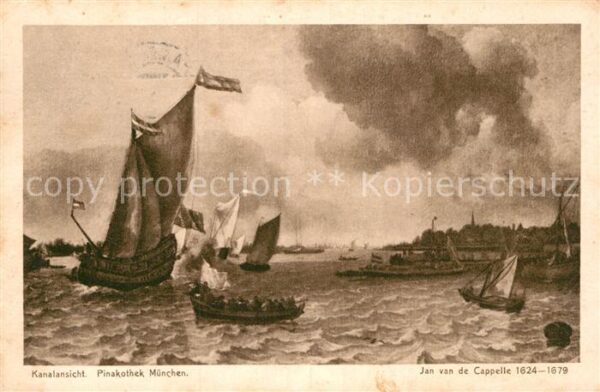 Kuenstlerkarte Jan van de Cappelle Kanalansicht Segels