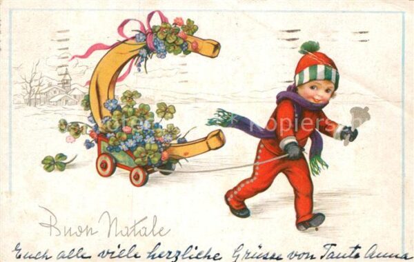 Weihnachten Kind Hufeisen Kleeblatt Vergissmeinnich