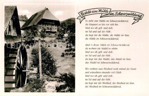 Liederkarte Es steht eine Mühle im Schwarzwälder Ta