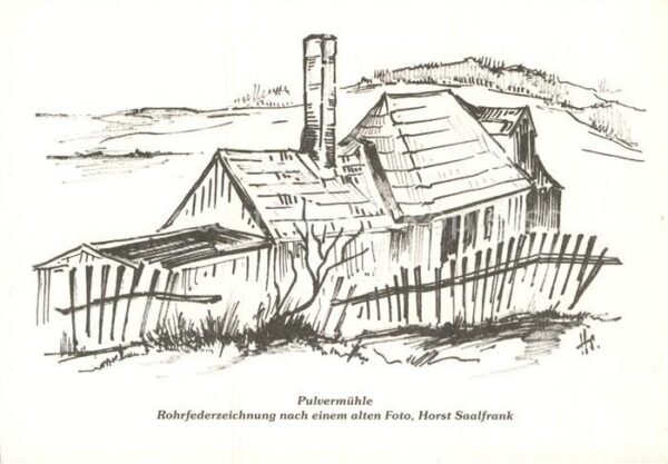 Kuenstlerkarte Horst Saalfrank Pulvermühle Rohrfederze