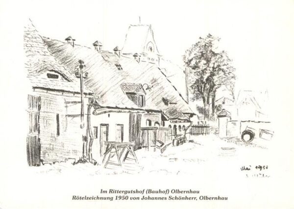 Kuenstlerkarte Rötelzeichnung 1950 Johannes Schönherr