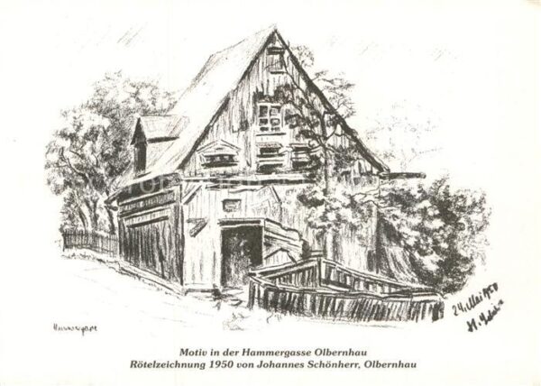 Kuenstlerkarte Rötelzeichnung 1950 Johannes Schönherr