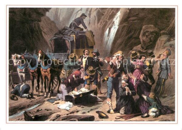 Postkutsche Überfall im Höllental um 1850