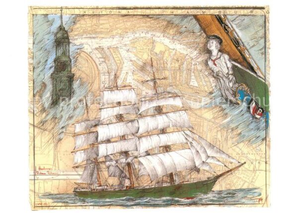 Segelschiffe Künstlerkarte Ole West Rickmer Rickmers