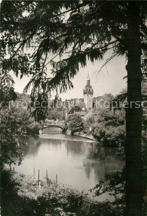 Waldheim Sachsen Blick über die Zschopau zum Rathaus