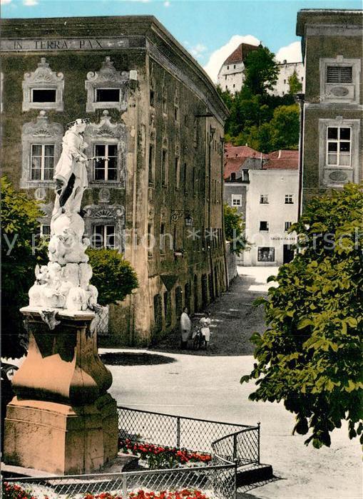 Tittmoning Salzach Mariensäule mit Blick zur Burg