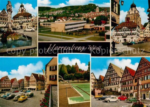 Herrenberg Wuerttemberg Brunnen Marktplatz Stadtblick Rathaus S