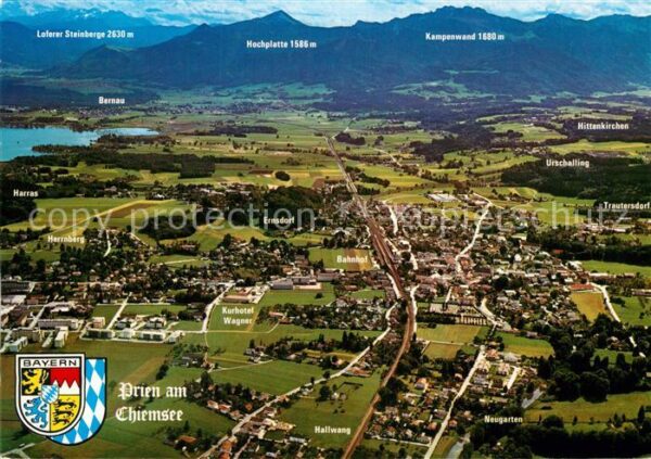 Prien Chiemsee Fliegeraufnahme mit Loferer Steinberge