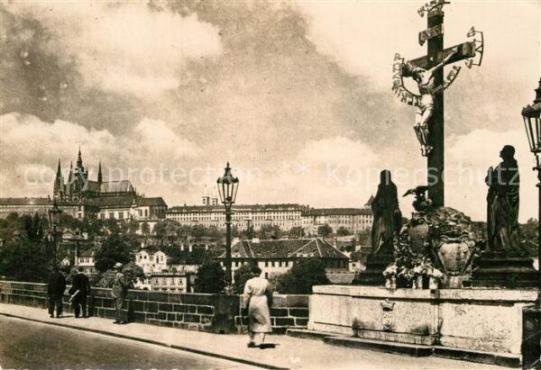 Prag Prahy Prague Kreuz auf der Karlsbrücke