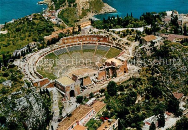Taormina Sizilien Fliegeraufnahme Teatro Greco