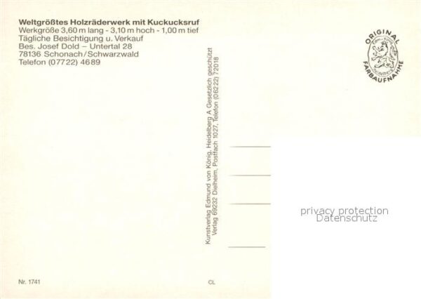Schonach Schwarzwald Grösste Original Schwarzwälder Kuckucks – Bild 2