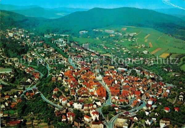 Bad Wildungen Fliegeraufnahme mit Altstadt und Kurvie