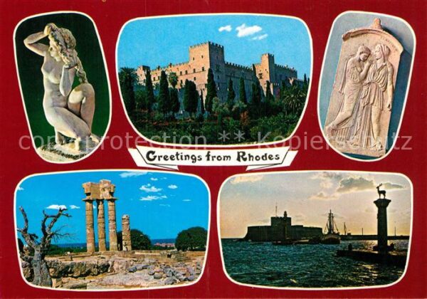 Rhodos Rhodes Aegaeis Statue Schloss Ruine Hafen