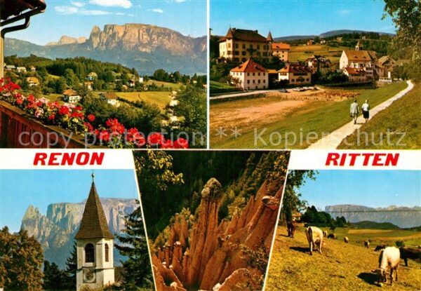 Ritten Renon Panorama Teilansicht Kirchturm Rinderhe
