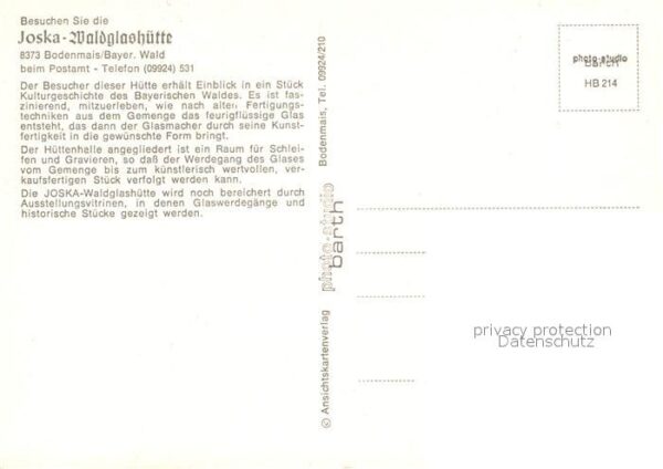 Bodenmais Josa Waldglashütte Glasmacher Schleifer – Bild 2