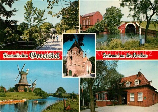 Greetsiel Teilansicht Kirche Mühle Hafentor