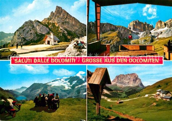 Dolomiten Kapelle Seilbahn Wandergruppe Wegekreuz