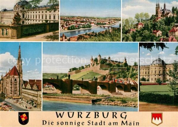 Wuerzburg Mainpartie Marienburg Residenz Mainbrüc