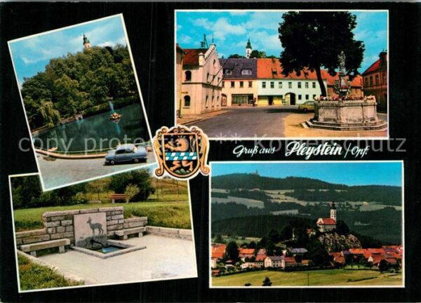 Pleystein Marktplatz Denkmal Brunnen Panorama