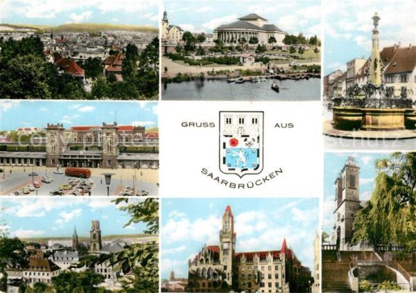 Saarbruecken Brunnen Hauptbahnhof Panorama
